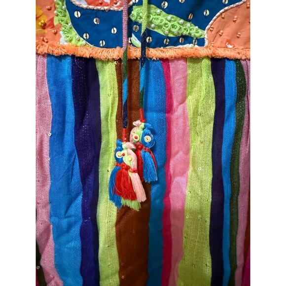 Anthropologie Verb by Pallavi Singhee Boho Embroidered Sequin Tassel Tunic Top M - Picture 4 of 5